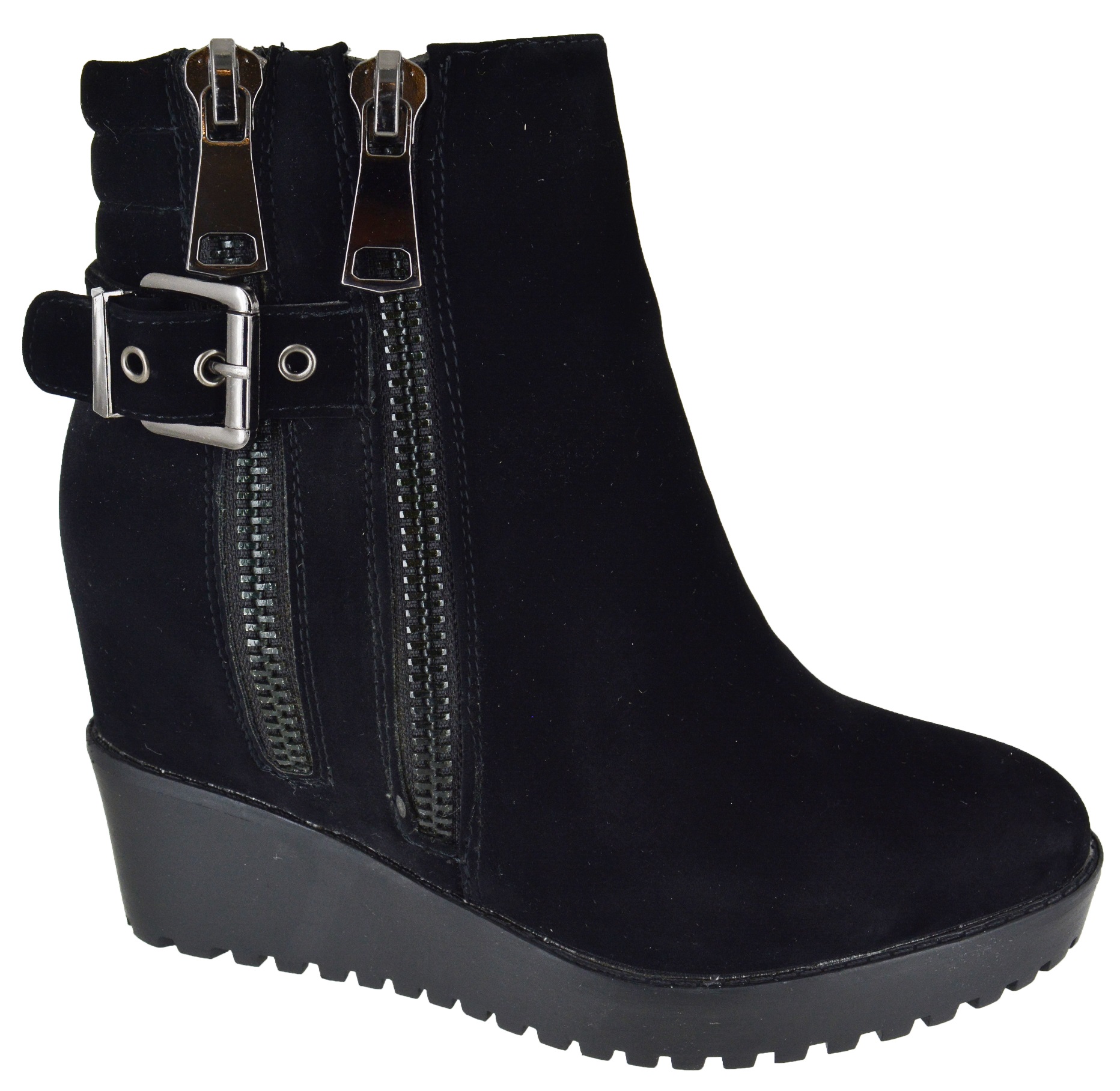 WOMENS LADIES BLACK WEDGE HEEL ANKLE MID CALF HIGH ZIP UP SHOES BOOTS SIZE 38 eBay